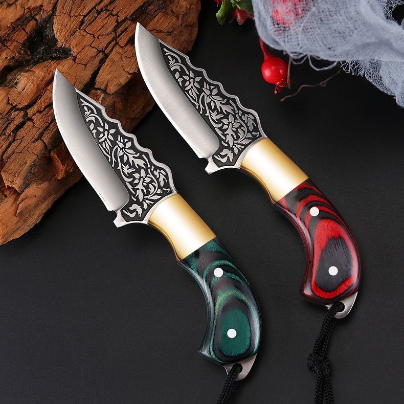 黄铜头蒙古小刀吃肉刀雕花手工刀户外刀手把肉刀精美锋利刀带皮套