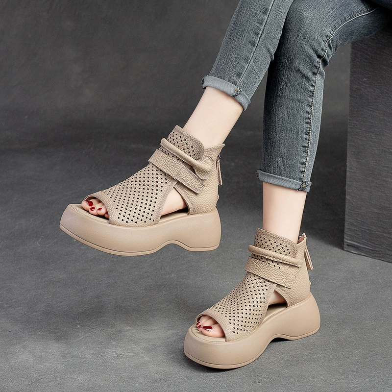 Summer breathable comfortable sandals platform with velcro