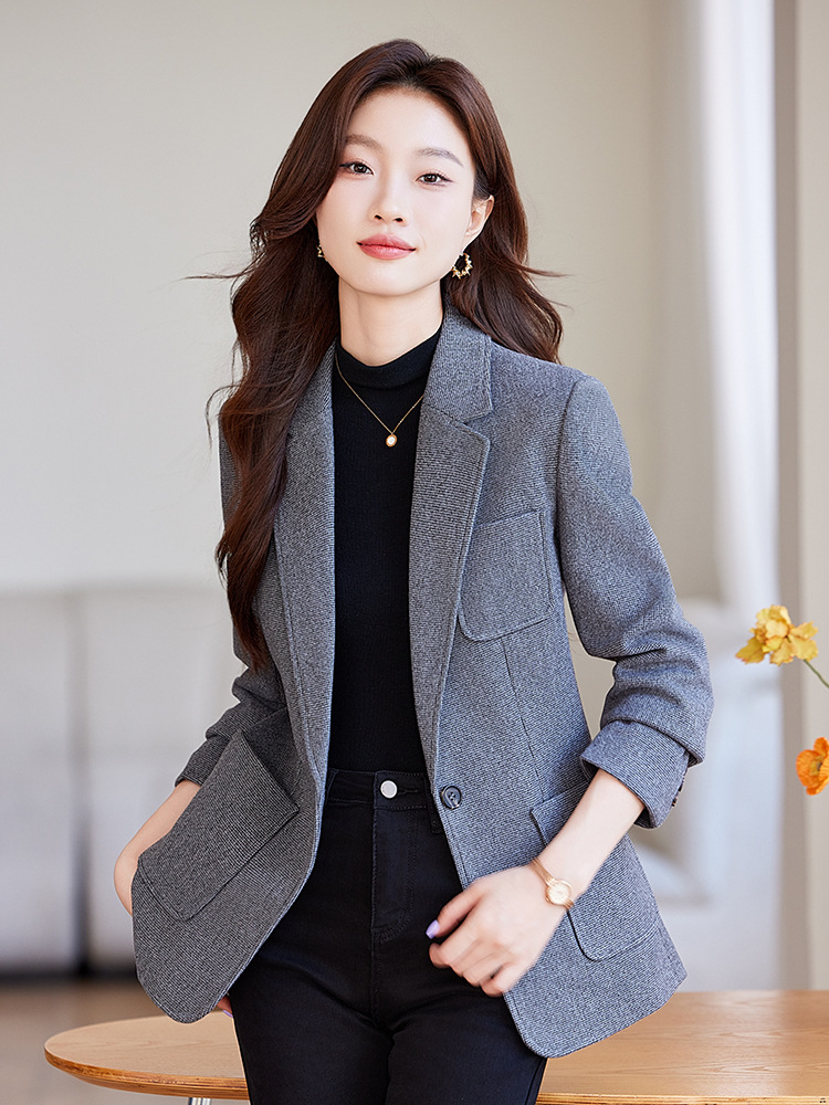 (2개) 회색 모직 작은 세트 자켓 여성의 2024 가을과 겨울 새로운 우아한 작은 슬림 핏 캐주얼 세트 탑