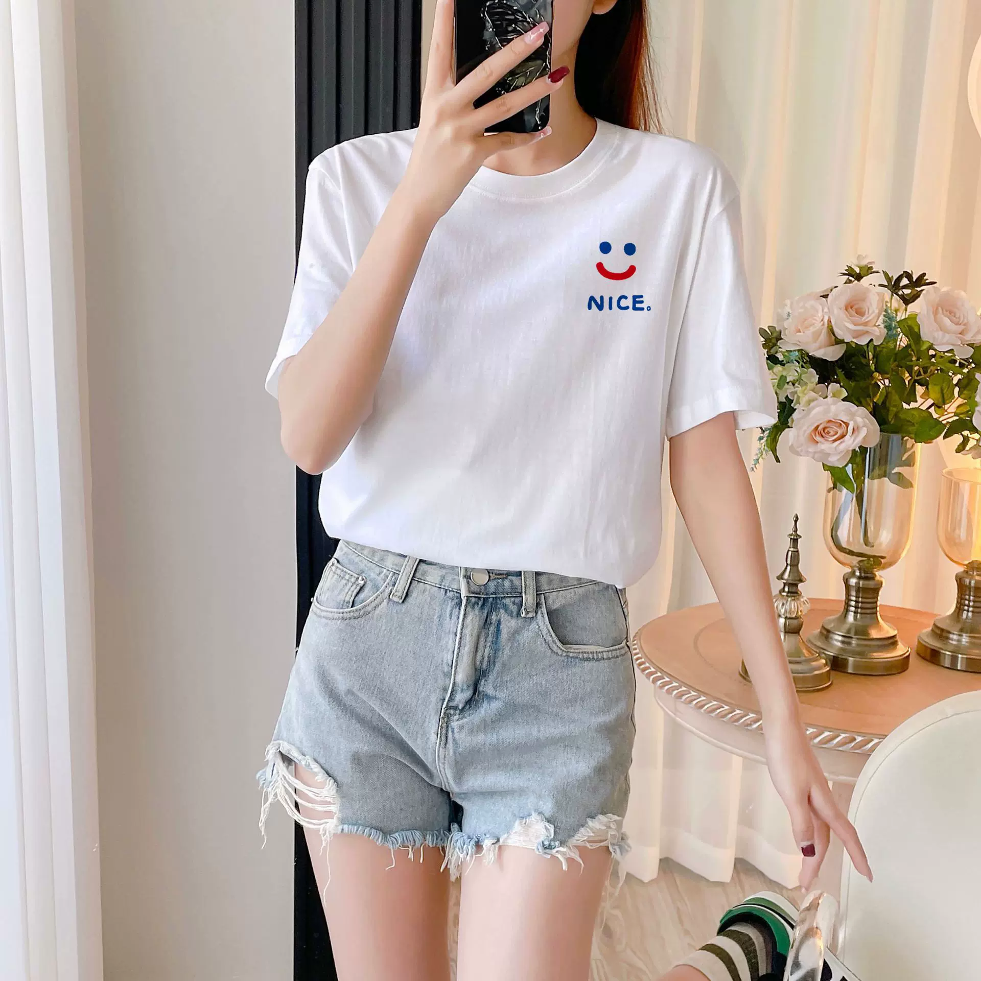 新款纯棉简约百搭夏季短袖t恤女上衣服打底圆领短袖字母印花女装