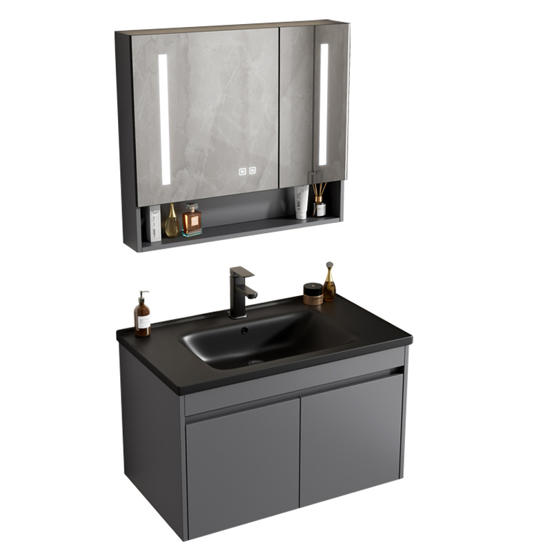 gabinete de baño de aluminio espacio simple cerámica integral lavabo espejo inteligente lavabo
