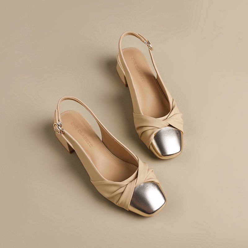 Sandal bít mũi nữ phong cách Pháp gót thấp mềm mại đi làm — BL392 màu mơ