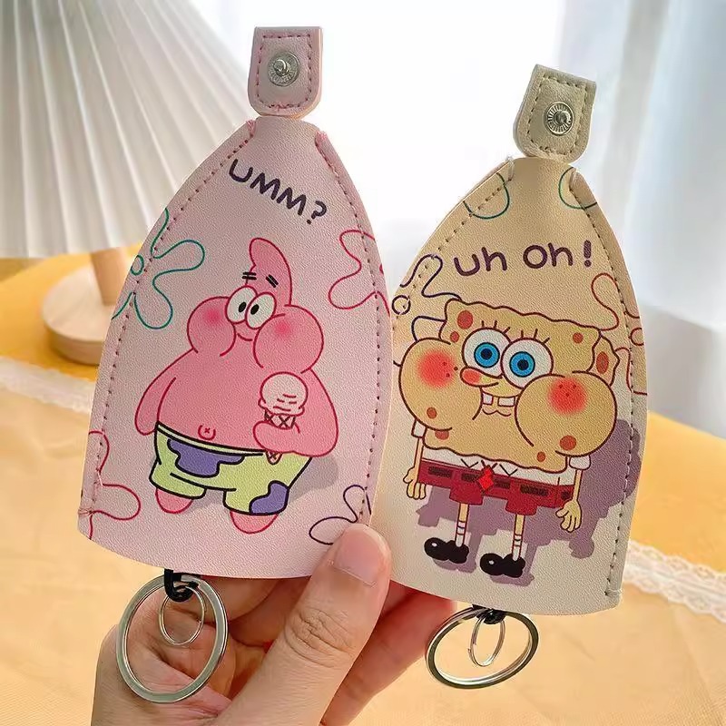 Mdl Key Case Pull-Out Style Electric Vehicle Key Leather Cover Keychain Protective Shell Key Storage Bag Cute Cartoon