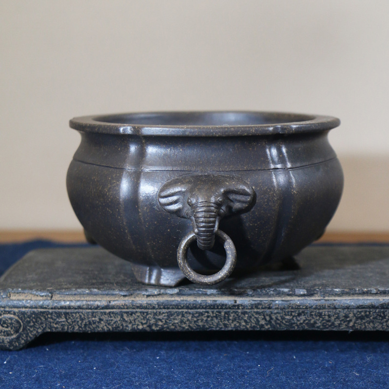 Purple Clay Flower Pot Handmade Bonsai Pot Elephant Nose Old Door Handle Door Ring Classic Classical Imitation Old Pot Southeast Asian Style