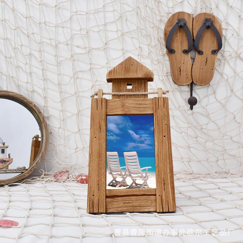 Wooden Country Lighthouse Photo Frame Solid Wood Picture Frame American Farmhouse Desktop Table Picture Frame Home Decoration