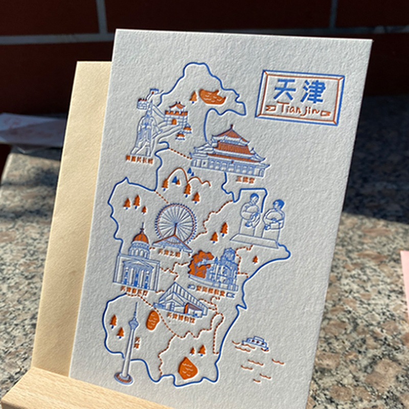 旅游景点活版印刷棉纸卡片凹凸工艺名片制作邀请函喜帖请柬杯垫