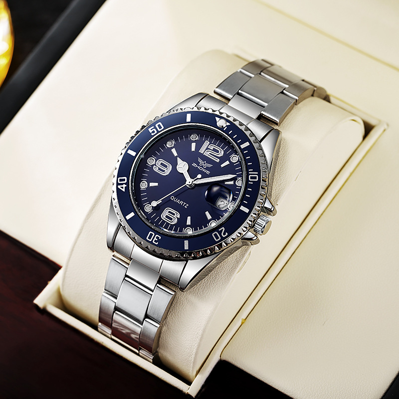 Comercio exterior moda negocios hombres correa de acero reloj calendario luminoso correa de acero reloj de los hombres temperamento reloj de cuarzo al por mayor