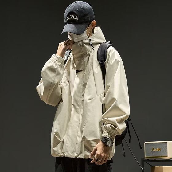 Men's Japanese Style Trendy Brand Loose Hooded Mountaineering Suit Men's Spring and Autumn American Style Casual Work Jacket Coat