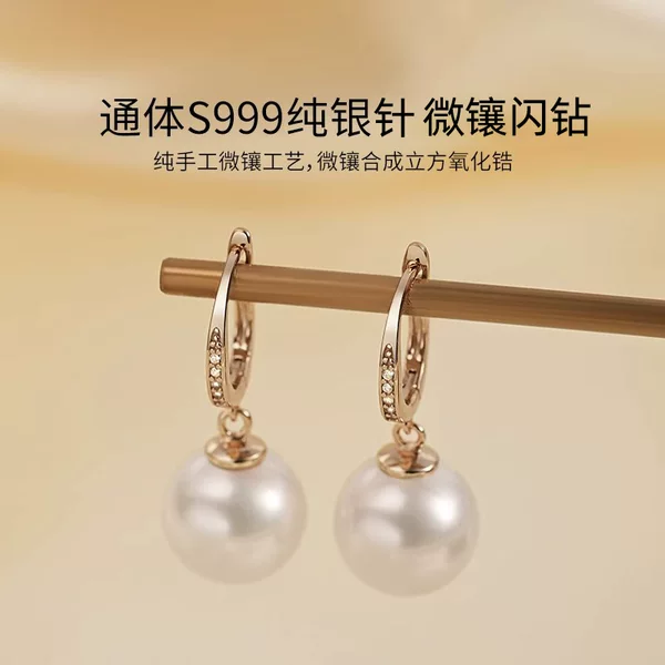 999 Silver Needle Shijia Pearl Earrings for Women, Light Luxury High-End Stud Earrings, 2025 New Model Unique Temperament Earrings