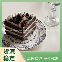 Y5UG批发法式中古风玫瑰花园陶瓷餐盘 西餐盘甜品碟蛋糕盘子下午