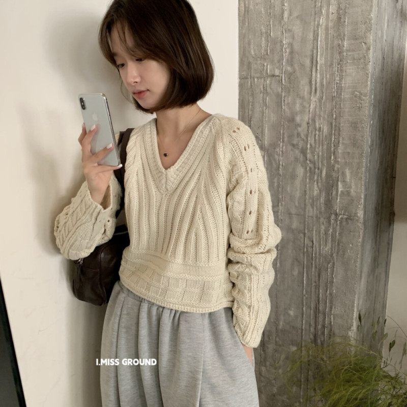 i miss韩标宽松设计感短款v领毛衣女2025秋季新款显瘦上衣针织衫|undefined