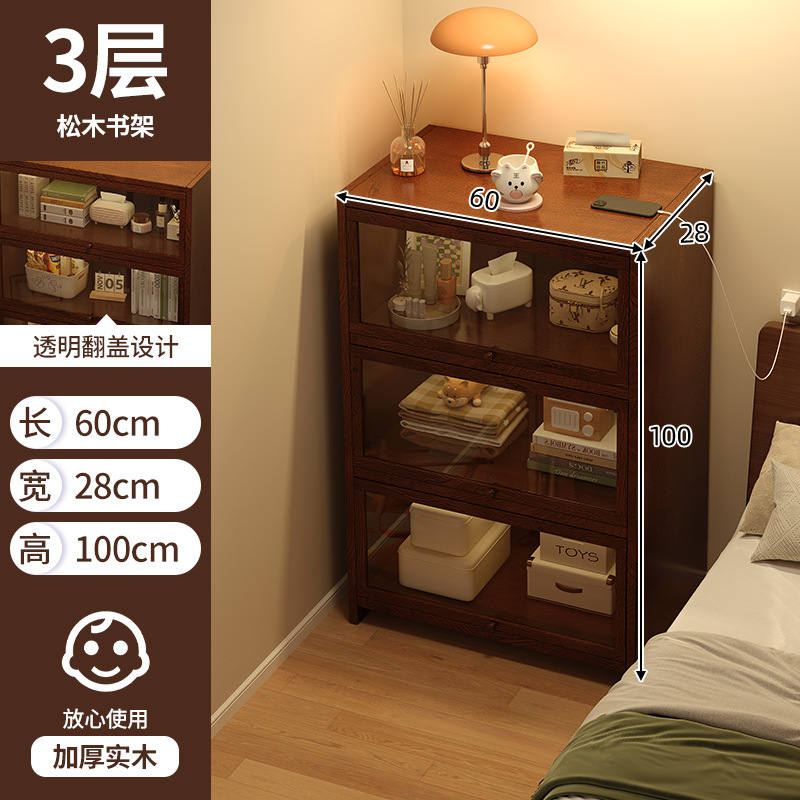 Mesita de noche de madera maciza estantería estante de piso a techo hogar a prueba de polvo gabinete de exhibición gabinete de almacenamiento dormitorio junto a la cama pequeña estantería