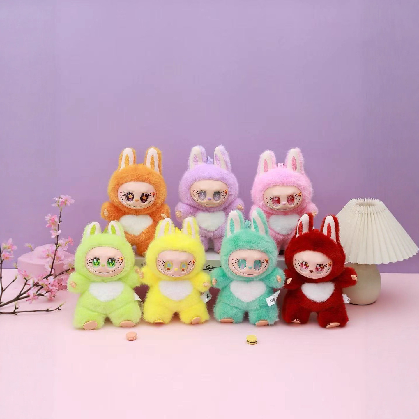 新款28cm心型拉布布labubu大号公仔搪胶盲盒挂件毛绒公仔玩具批发