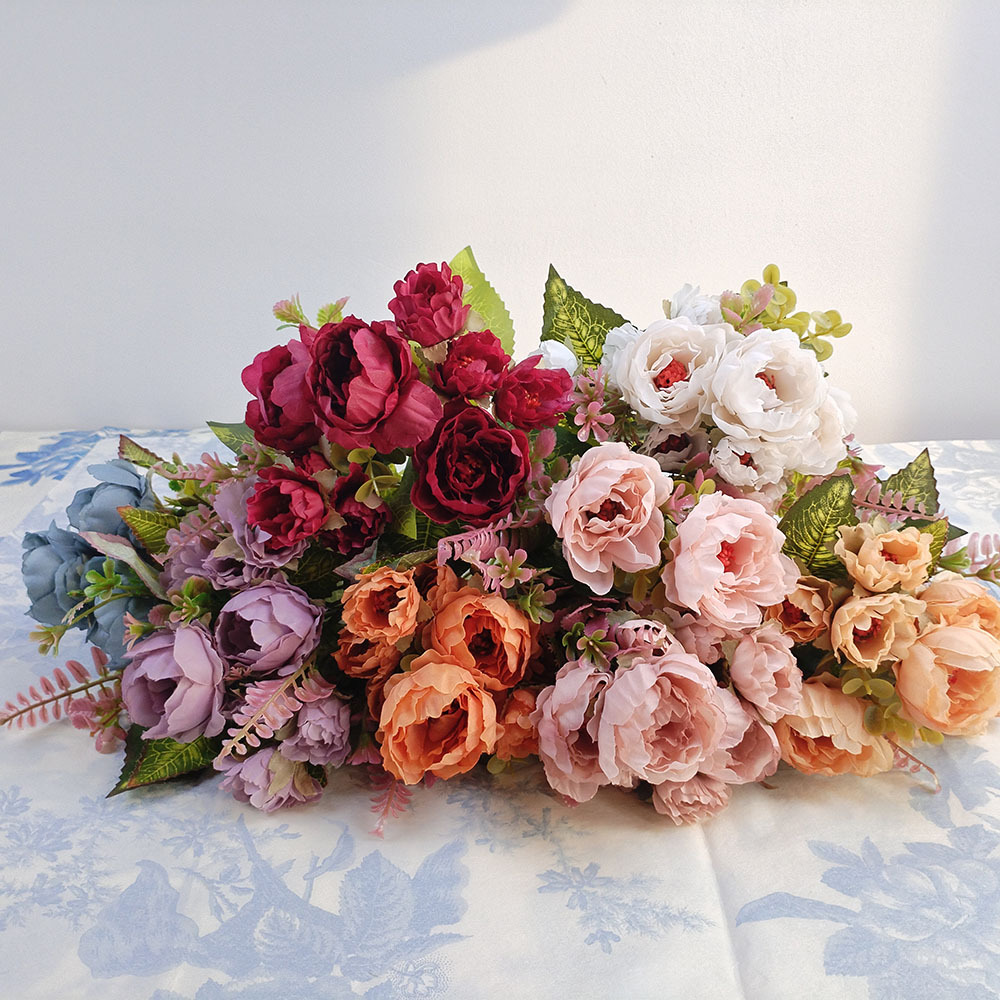 5 포크 9 머리 Rong Hua 모란 인공 꽃 홈 웨딩 사진 가짜 꽃다발 원예 장식 국경 대외 무역 실크 꽃 공장