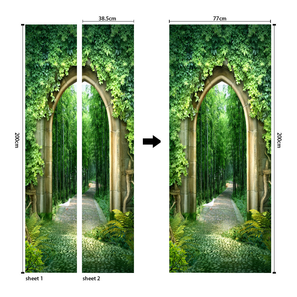 Pegatinas para puertas 3D respetuosas con el medio ambiente, autoadhesivos, fabricantes de origen al por mayor, patrones populares transfronterizos de alta definición, adhesivos para puertas impermeables, a prueba de aceite y antiincrustantes