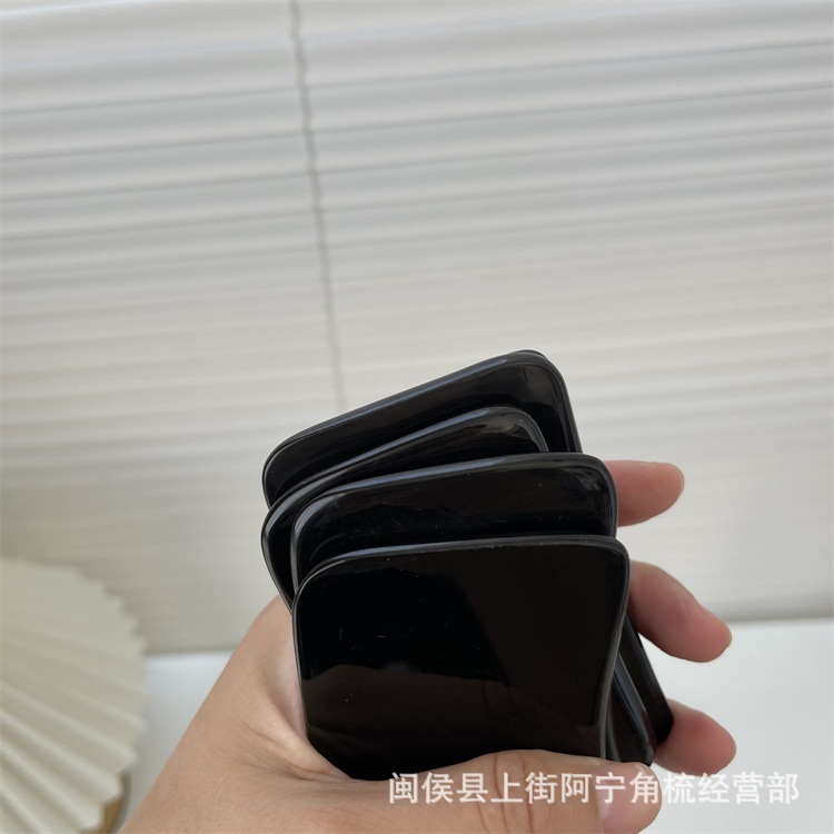 Black Buffalo Horn Gua Sha Board Guā Shā Bǎn Four-Square Wave Scraping Plate Beauty Wellness Tool quality and texture