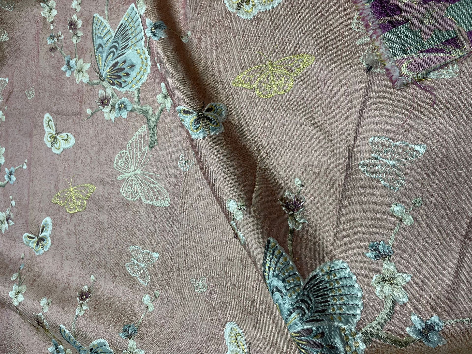 早秋冬欧美复古高档色织粉色蝴蝶花连衣裙时装面料旗袍提花料802