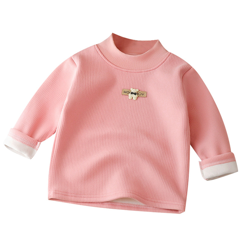 Ropa base para niños invierno nuevo bebé más terciopelo grueso niño medio cuello alto niña camiseta top ropa para niños cálida