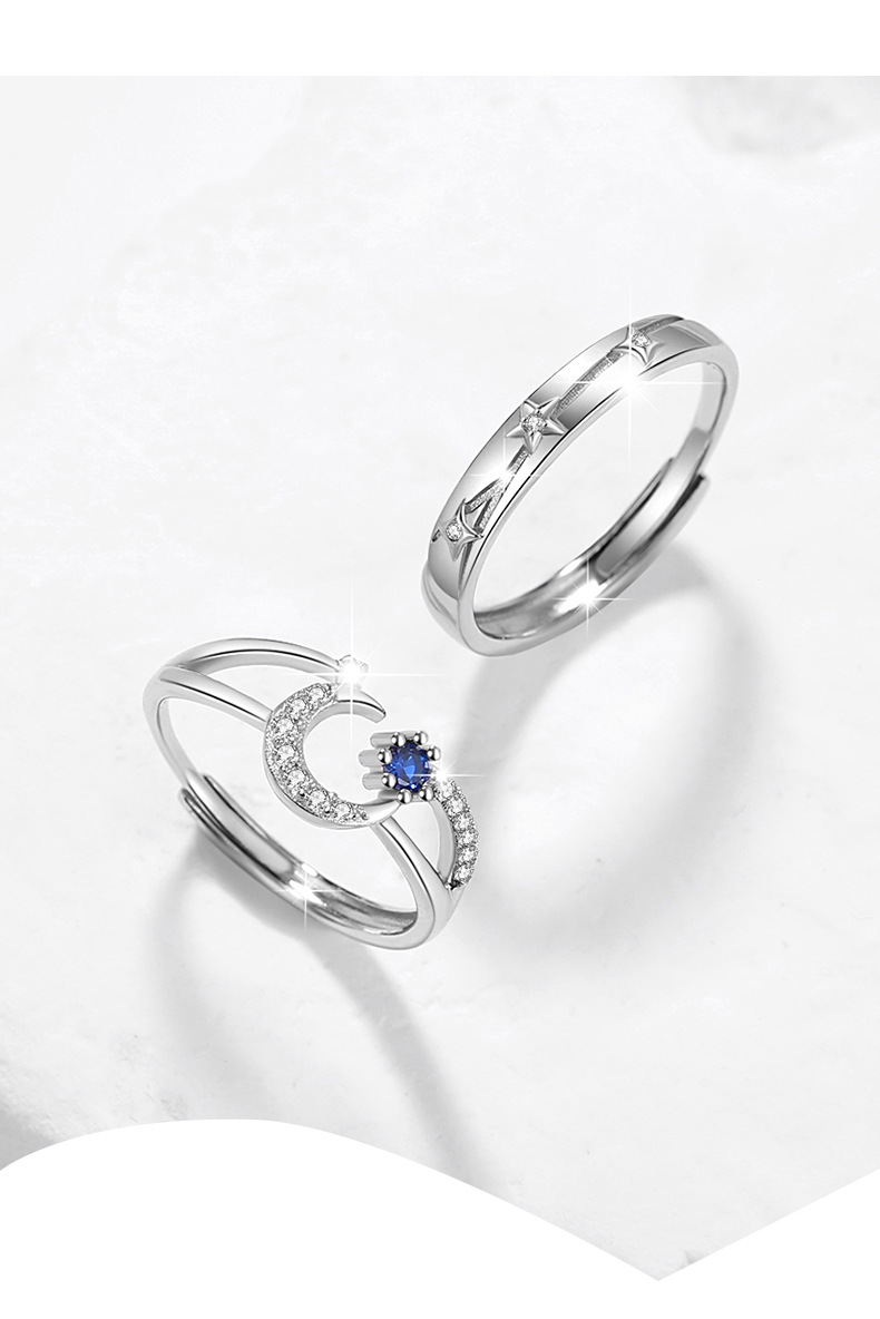 Adjustable Ring Size 1 Piece Quantity Daily, Date Occasion 925 Sterling Silver Zircon Star Moon Open Rings