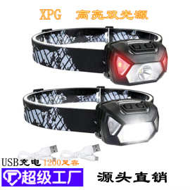 跨境新款超高亮强光头灯 USB充电头灯长续航露营应急照明户外头灯