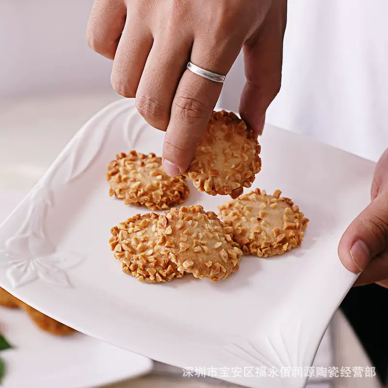 酒店陶瓷小吃盘 白色西餐牛扒盘 西式创意正方菜盘私厨餐具批发