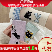 春秋款日系卡通可爱猫咪蝴蝶结中筒袜设计感百搭点子纱袜子女新品
