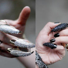 歐美誇張時尚個性鷹爪指甲套鑲鑽關節尾戒假指甲蓋指環網紅戒指女