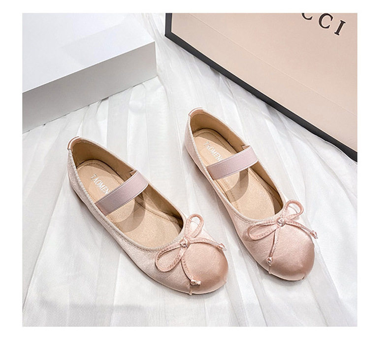 Giày búp bê Mary Jane nữ bằng lụa satin thắt nơ, kiểu giày ba lê Pháp, gót thấp — Hồng lụa, Lụa trắng, Lụa đen, lụa xanh chi tiết 34