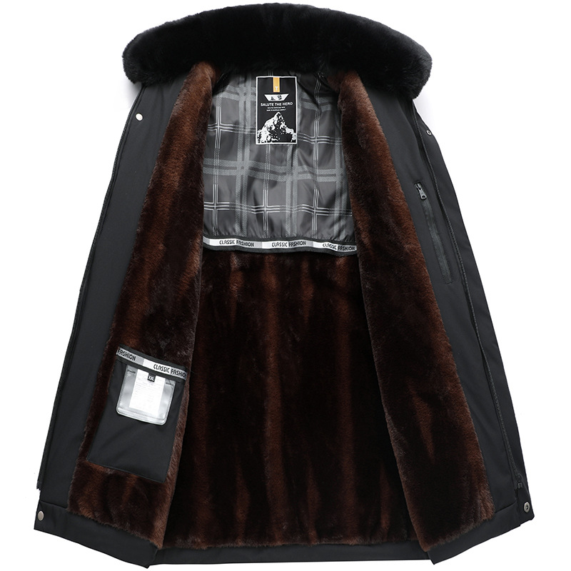 Abbigliamento maschile Cappotto invernale per uomo, uomo di mezza età, cappotto imbottito in morbido e spesso cotone, ampio collo in pelliccia, giacca imbottita in cotone di media lunghezza per papà_voghion.com