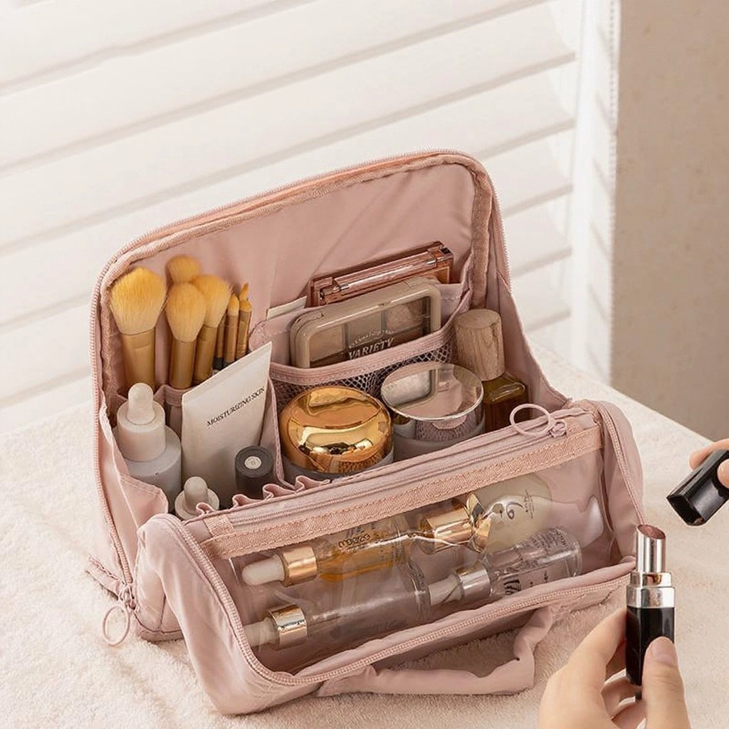 Bolsa de cosméticos de pie portátil para mujeres de gran capacidad para salir 2025 nuevo cepillo multifuncional de alta gama bolsa de almacenamiento de viaje