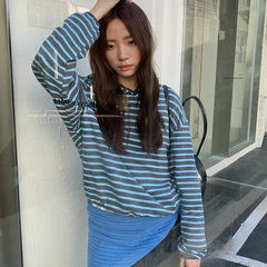 苏奈  条纹连帽卫衣女秋2025慵懒风休闲小个子长袖上衣tableblue