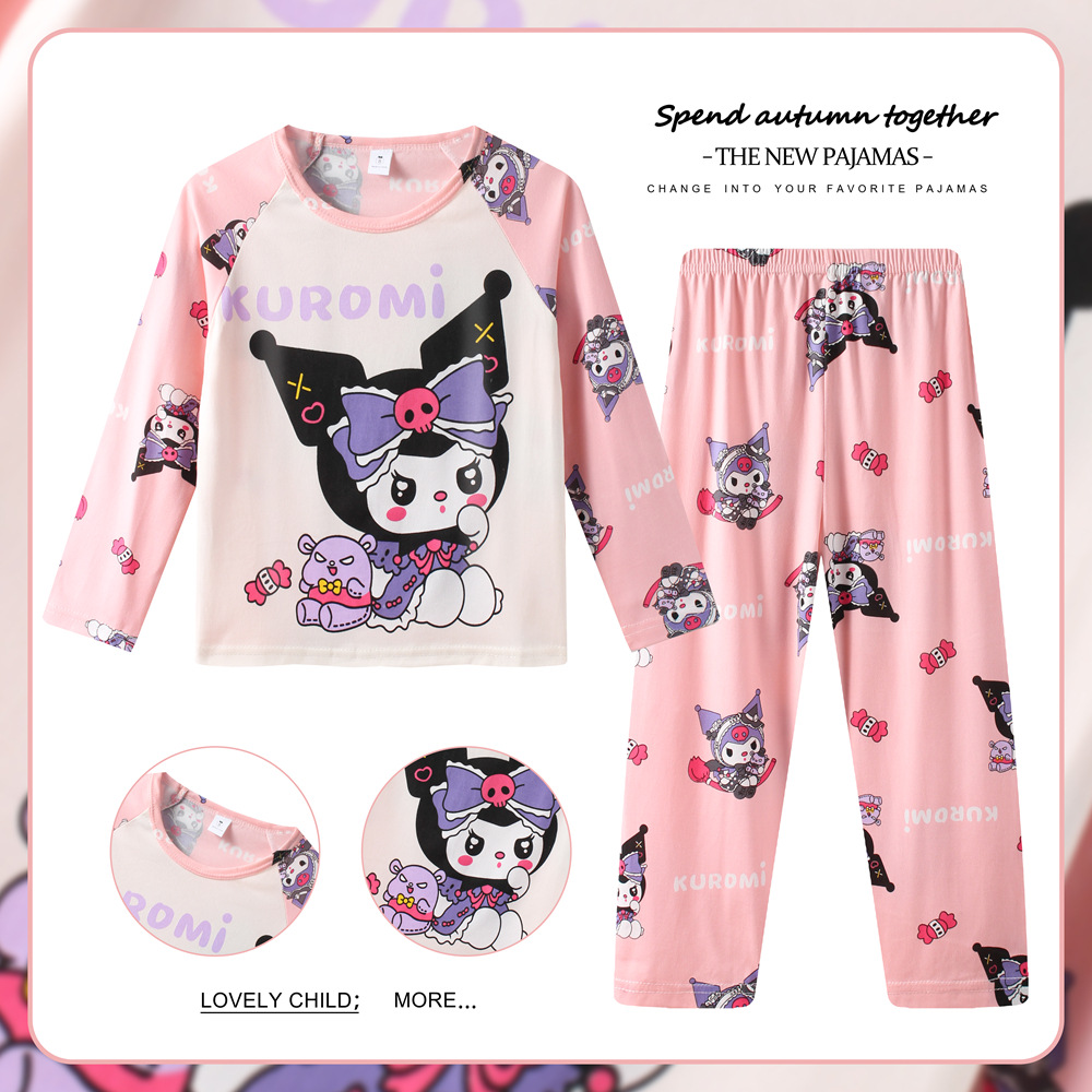 Pijamas de las niñas primavera y otoño manga larga delgada medio y grande niños lindos dibujos animados bebé niños princesa estilo homewear traje