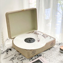 新品便攜式家用cd機播放器 手提箱式復古專輯藍牙音響 黑膠唱片機