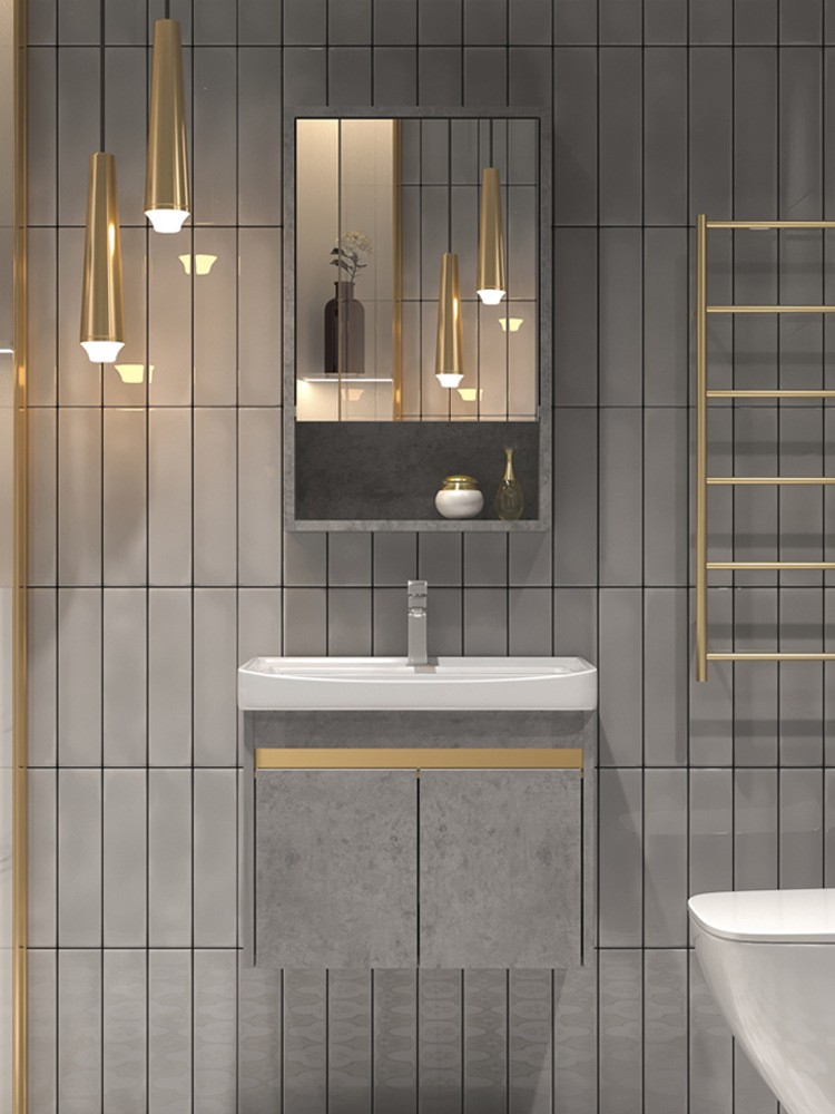 Luz de madera maciza estilo lujo lavabo gabinete combinación montado en la pared lavabo balcón gárgaras placa pequeño apartamento cerámica mini cuarto de baño