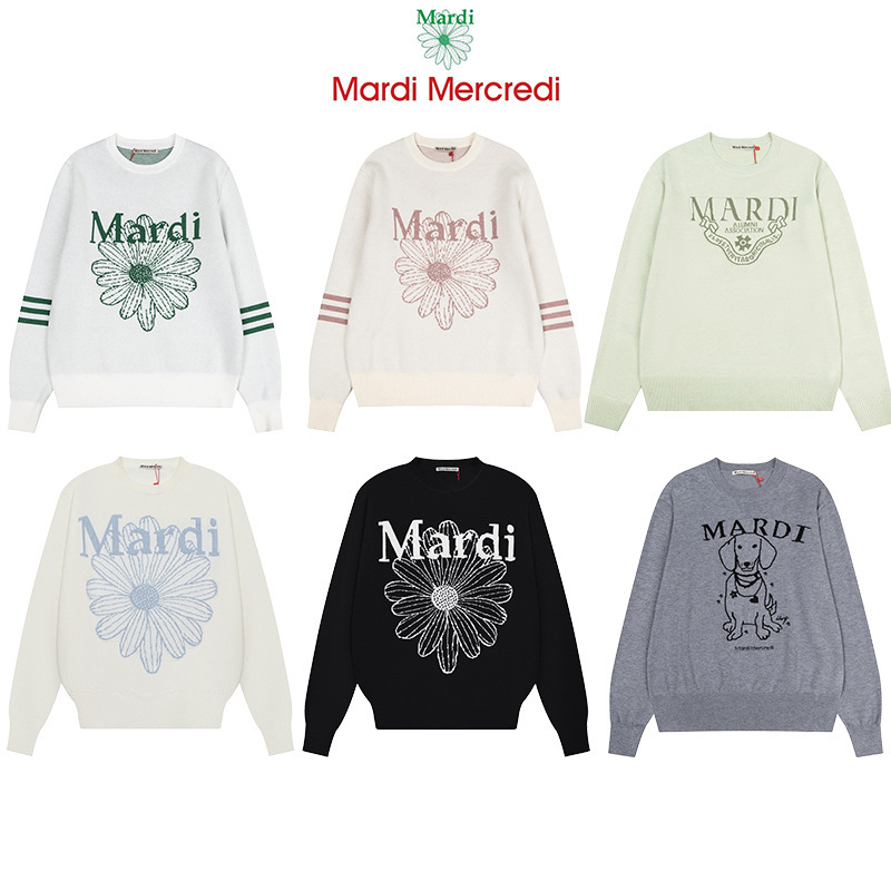 Korean Trendy Brand Mardi Daisy Sweater Round Neck Long Sleeve Knitwear with Dachshund Design, Available for Wholesale Starting from One Piece