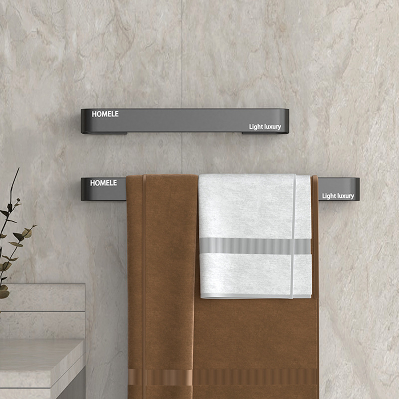 Toallero sin perforaciones, baño, baño, inodoro montado en la pared, espacio, barra de toalla de un solo poste de aluminio con gancho