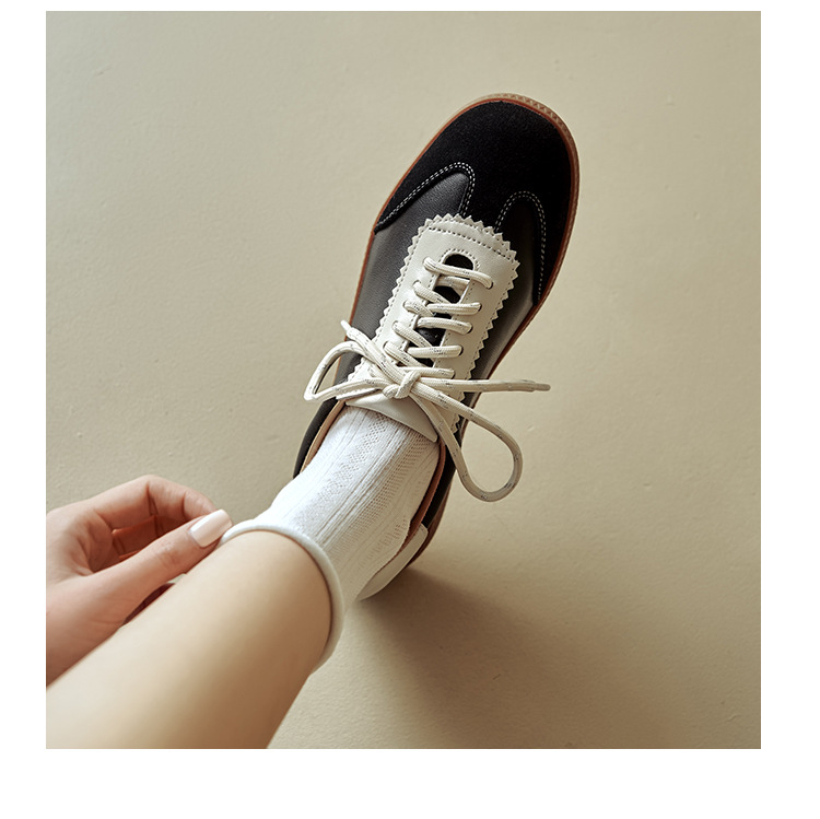 Giày sneaker nữ phối màu dây buộc đế phẳng phong cách thể thao — màu nâu chi tiết 25