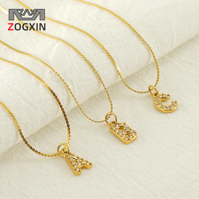 Transfronterizo europeo y americano estilo de moda todo fósforo de acero inoxidable carta Collar chapado en oro diamante incrustado estilo simple tira de cadena delgada s para las mujeres