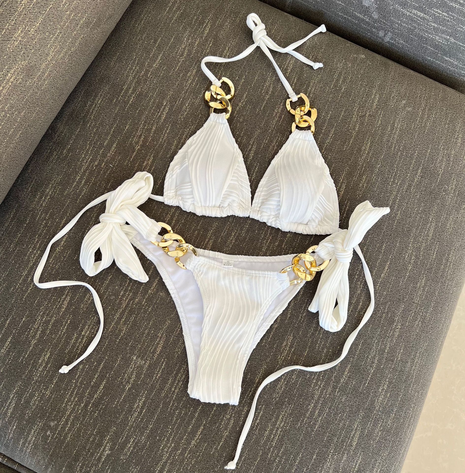 182g Weight Sexy Feel Of Sensation Mid Waist Panties Waist Bralette Bra Category Polyester Fabric Type 2 Pieces Set Quantity Swimming Pool, Beach Occasion Solid Color Pattern Women's Gender Women's Solid Color 2 Pieces Set Bikinis Swimwear 3