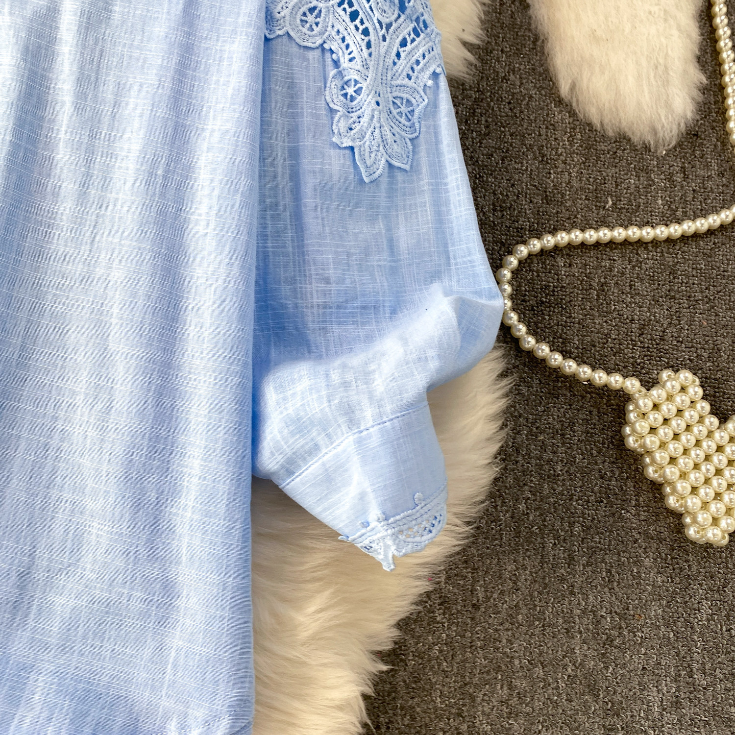 Gentle Blue Women's Crochet Lace Collar Cardigan Casual Mid-Length Shirt Sun Protection Spring/Autumn Summer Polyester_ecoleips.com