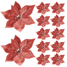 新品天鹅绒圣诞花圣诞树配件仿真花圣诞装饰花头圣诞花环摆件批发