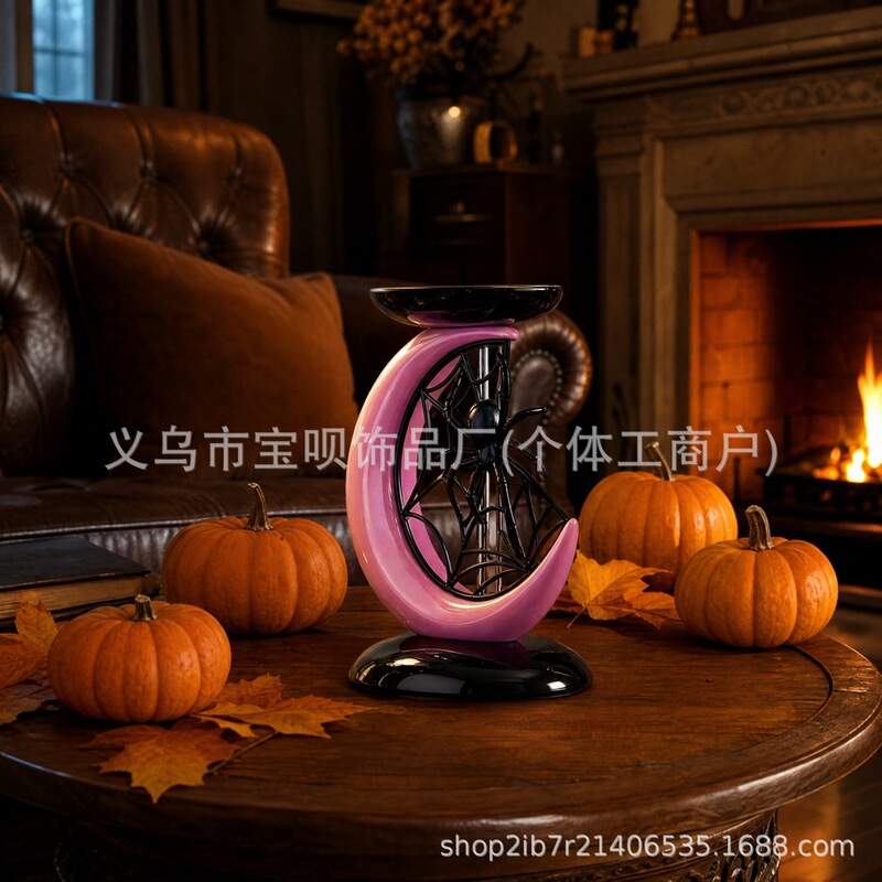 Cross-border Creative Resin Craft Halloween Gift Moon Ghost Candle Holder Festive Atmosphere Home Decoration
