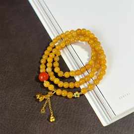3221黄玉石英质玉小马马上有钱葫芦红玛瑙手链手串铜镀金时尚饰品