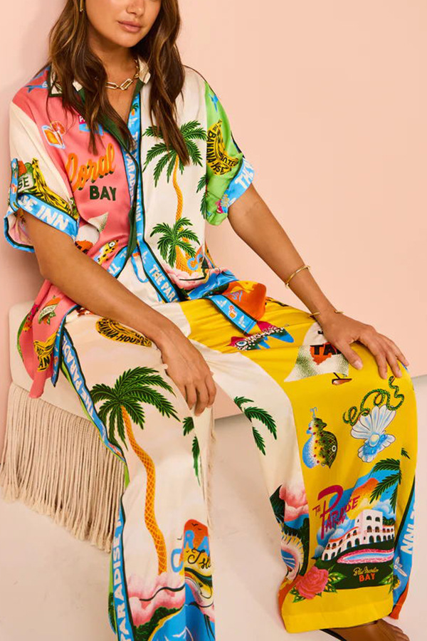 Streetwear Style Holiday Women's Streetwear Cartoon Polyester Printing Pant Co-ord Set Pants Sets
