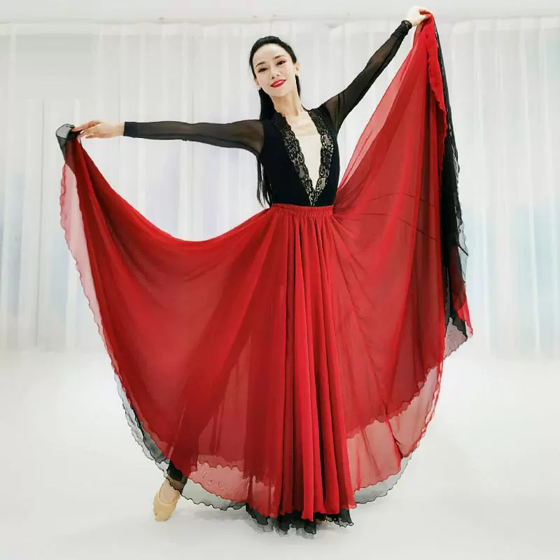 Классический танец 720 градусов, oversized двойной слой, большой выцветший винный Xiahui той же модели, какао-овечий танец юбка