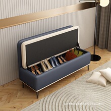 轻奢换鞋凳储物凳猫抓皮靠背沙发凳床尾凳收纳服装鞋店休息长条凳