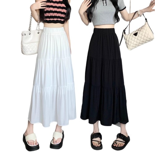 White cake skirt women's spring summer 2025 new high-waisted medium-length A-line skirt loose Korean style puffy skirt