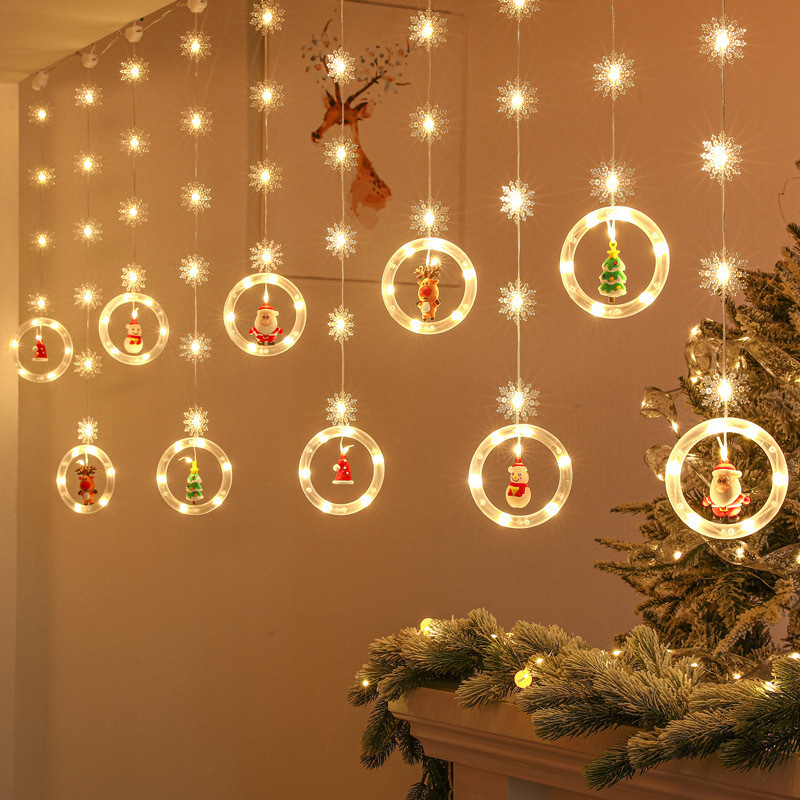 Decoración de ventanas de Navidad lámpara de colgante Santa Claus árbol de Navidad anillo de luz de modelado LED cadena de lámpara de cortina de dormitorio