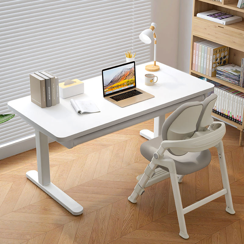 Children's Study Table, Student Desk, Home Writing Desk, Hand-Cranked Lift Adjustment, Large White Desk, Simple Computer Desk