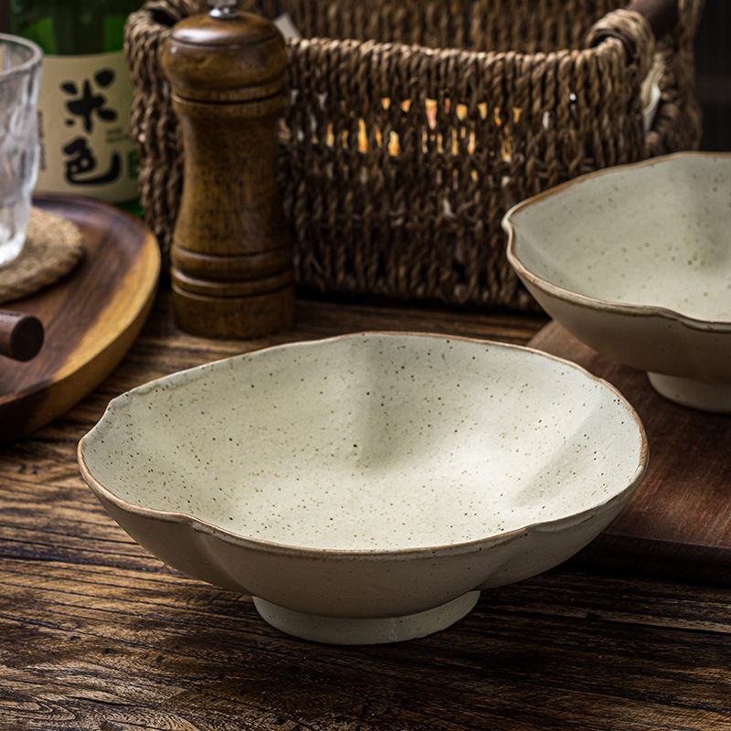 Cuenco hecho a mano de cerámica rugosa con forma de flor, cuenco de cerámica mate, cuenco para verduras, cuenco para ensalada, vajilla para el hogar, cuenco retro de cerámica rugosa mate